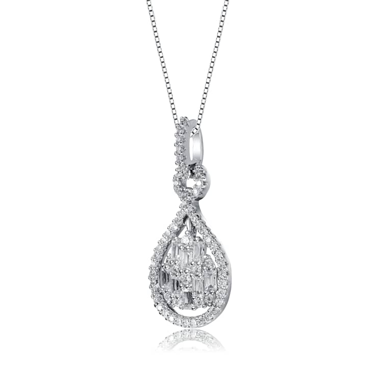 Pear Shape CZ Door Knocker Love Knot Pendant In White Rhodium Over Brass