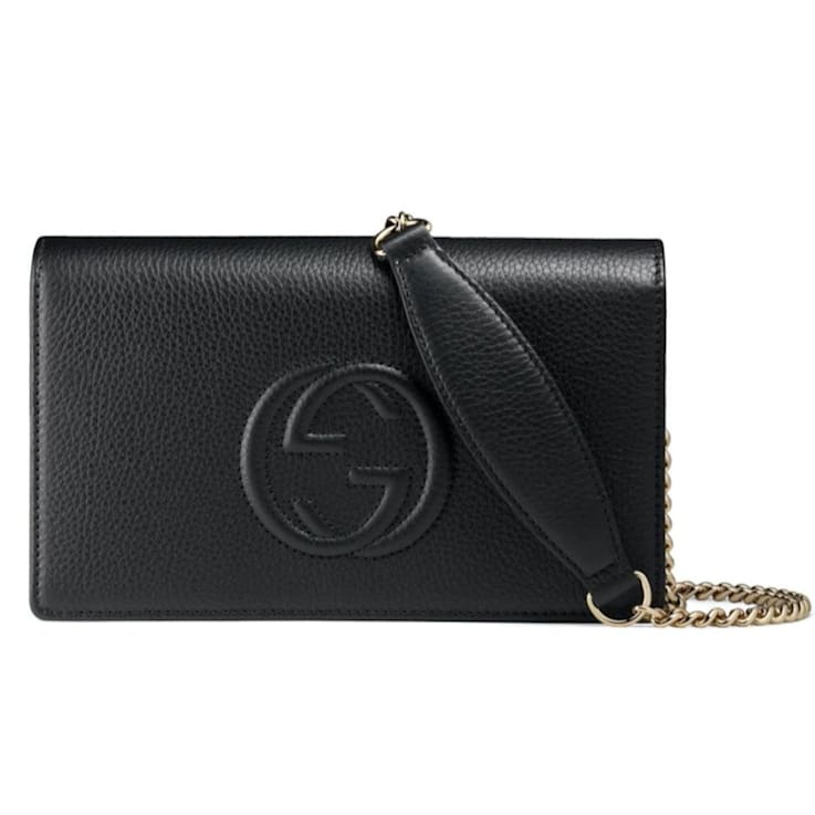 Gucci Soho Wallet on Chain Black Leather Crossbody Clutch