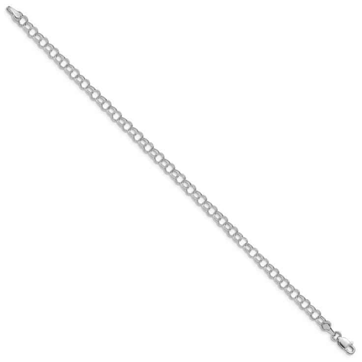 Rhodium Over 10k White Gold 4mm Double Link Charm Bracelet