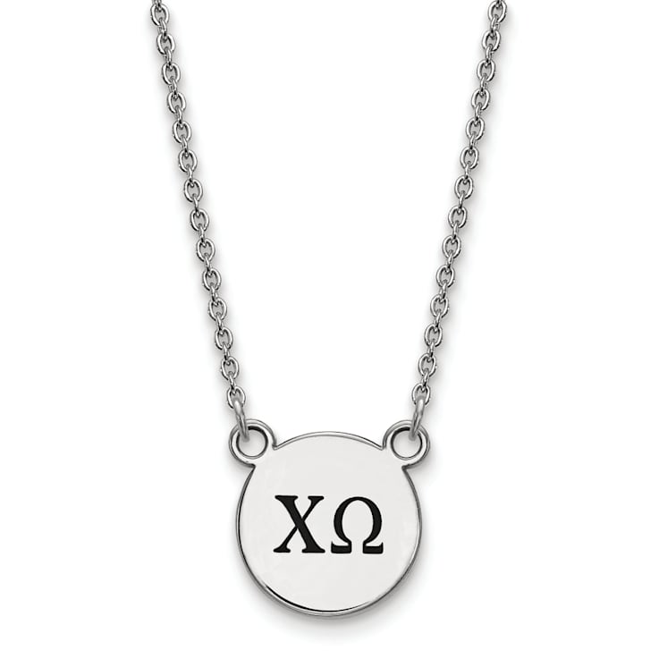 Rhodium Over Sterling Silver LogoArt Chi Omega Small Enamel Pendant Necklace