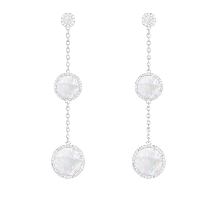 White Mother of Pearl Rhodium Over Sterling Silver Earrings