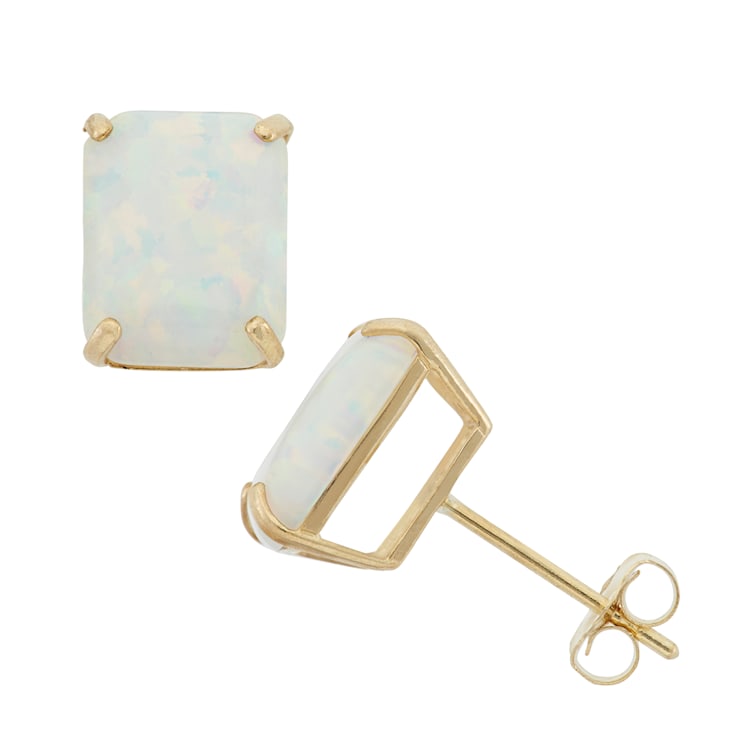 Octagon Lab Created Opal 10K Yellow Gold Earrings 1.66ctw