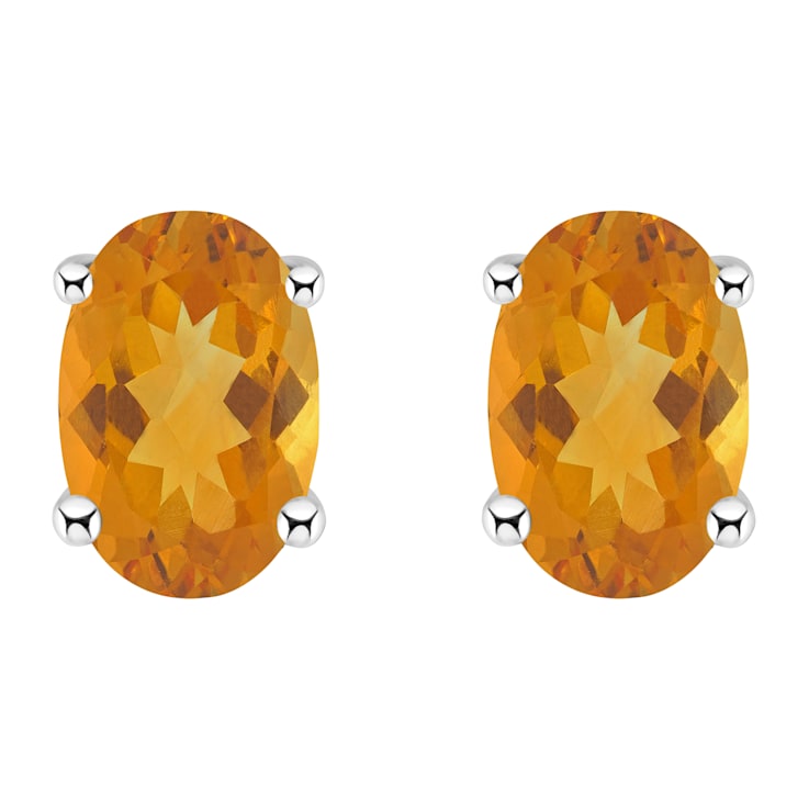 6x4mm Oval Citrine 14k White Gold Stud Earrings