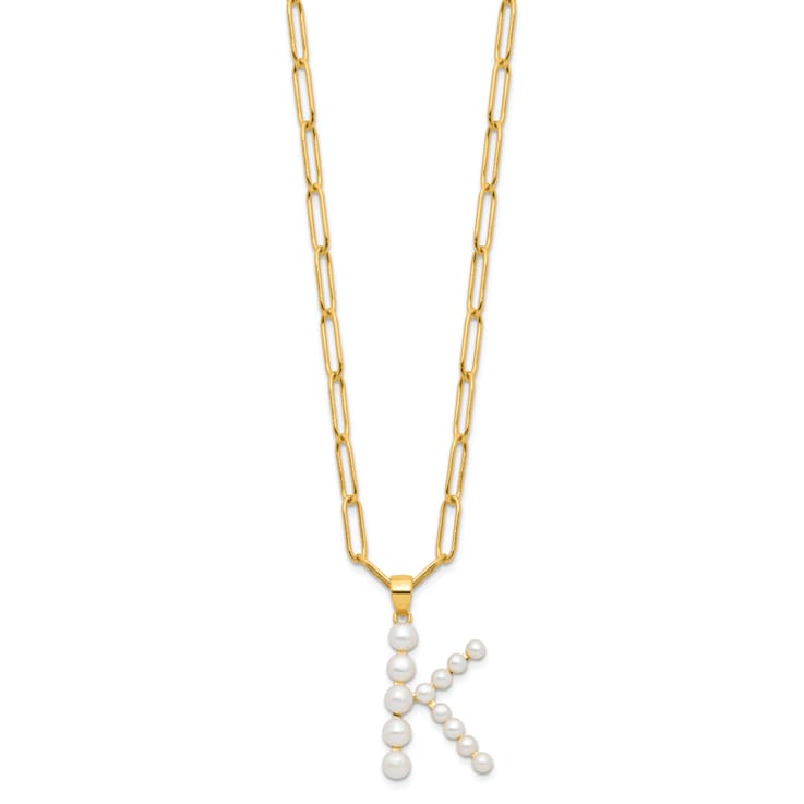 Gold Tone Sterling Silver 3-5.5mm Freshwater Cultured Pearl LETTER K
18-inch Necklace