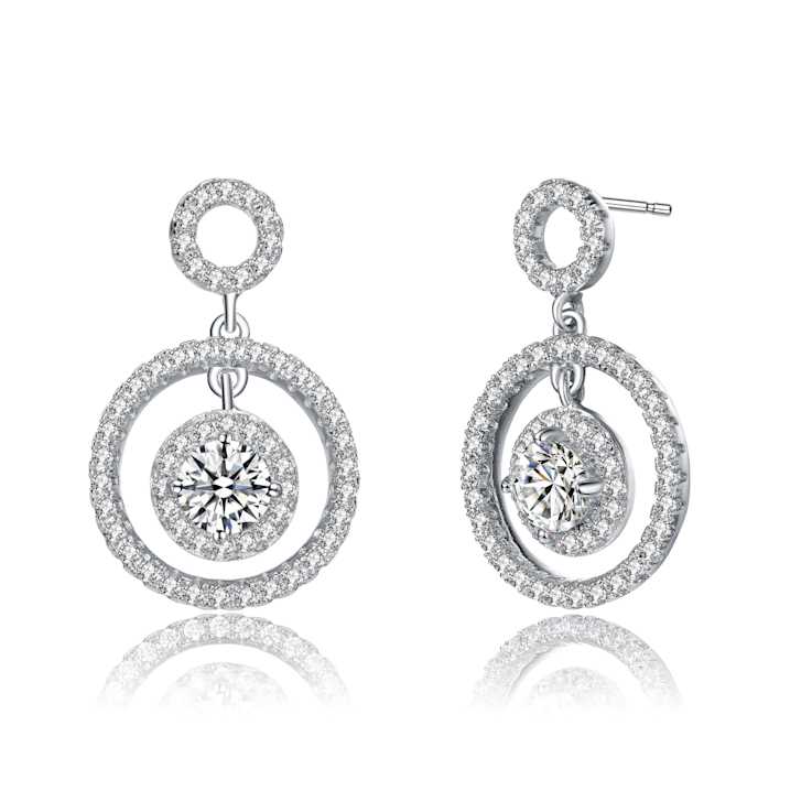 CZ Triple Halo Drop Earrings In Sterling Silver