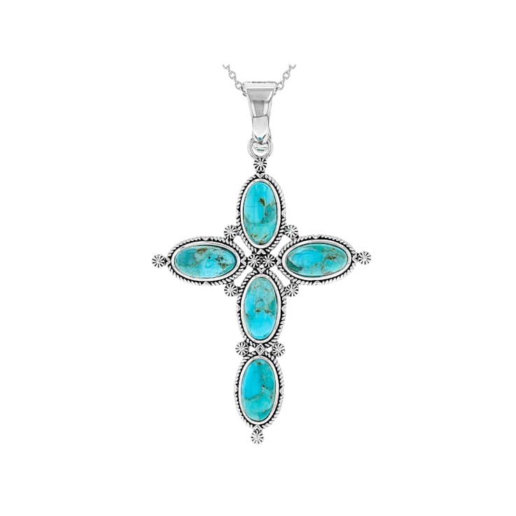 Turquoise Cross Enhancer With Chain In Sterling Silver