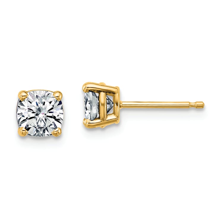 14K Yellow Gold 1ct. 5.0mm Cushion D E F Pure Light Moissanite Earrings