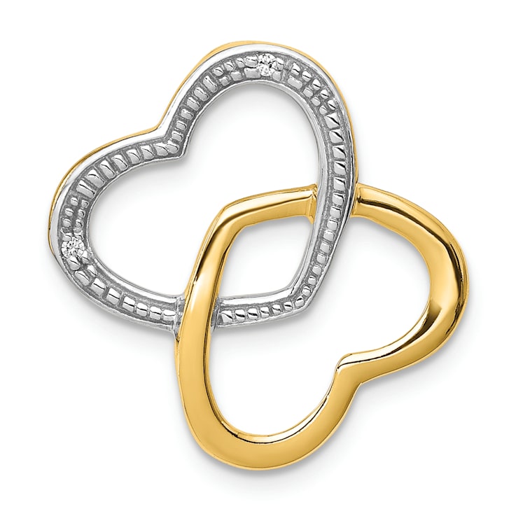 14k Yellow Gold and Rhodium Over 14k Yellow Gold Diamond Double Entwined
Heart Chain Slide