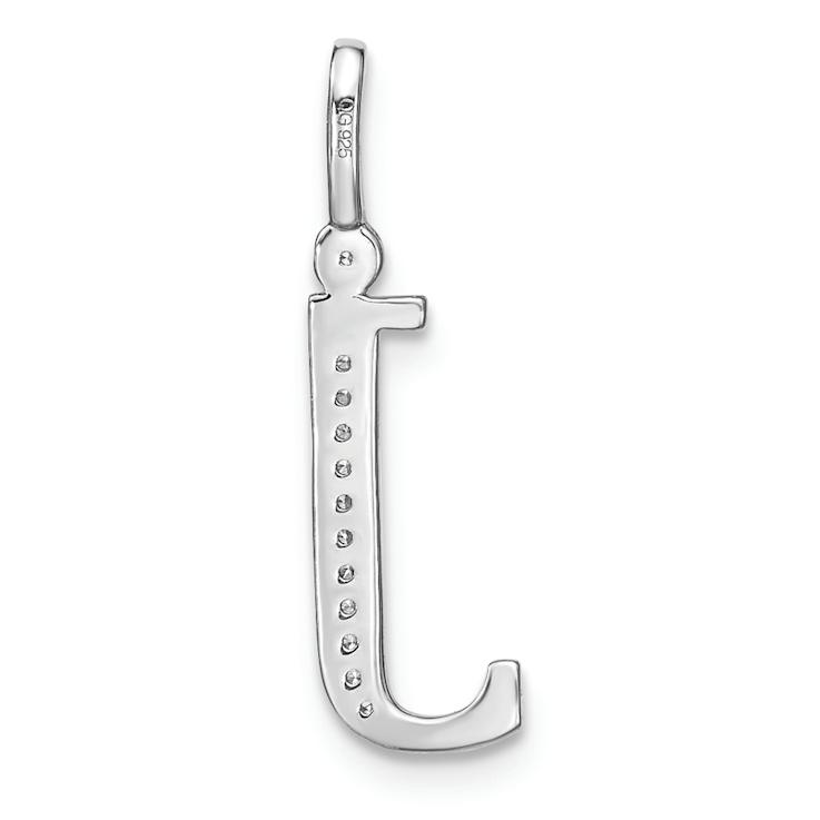 14K White Gold Diamond Lower Case Letter J Initial Pendant