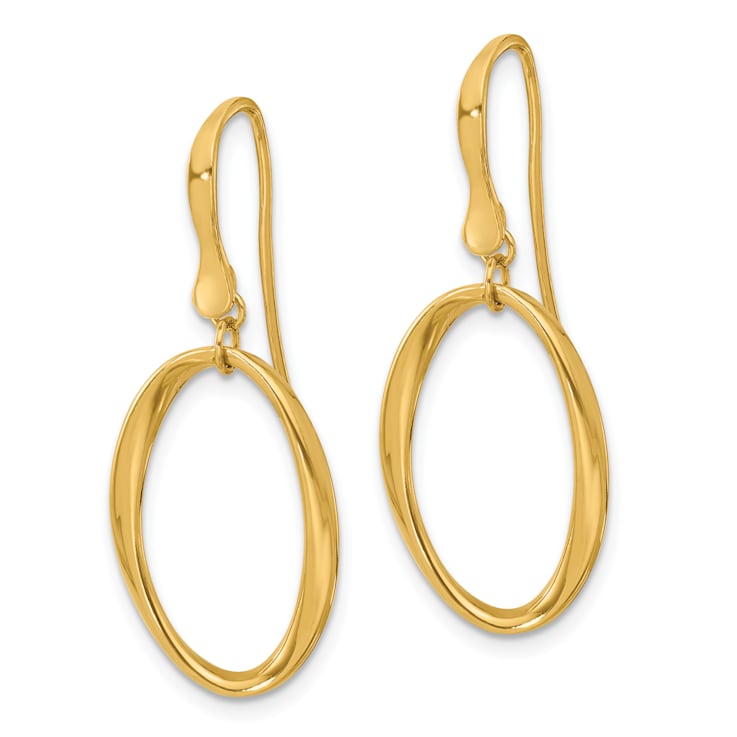 14K Yellow Gold Polished Oval Shepherd Hook Dangle Earrings
