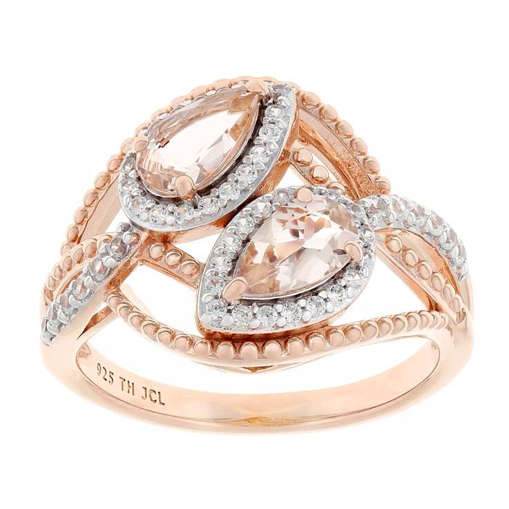 Morganite Pear And White Zircon Ring In 18K Rose Gold Over Sterling
Silver 1.07ctw