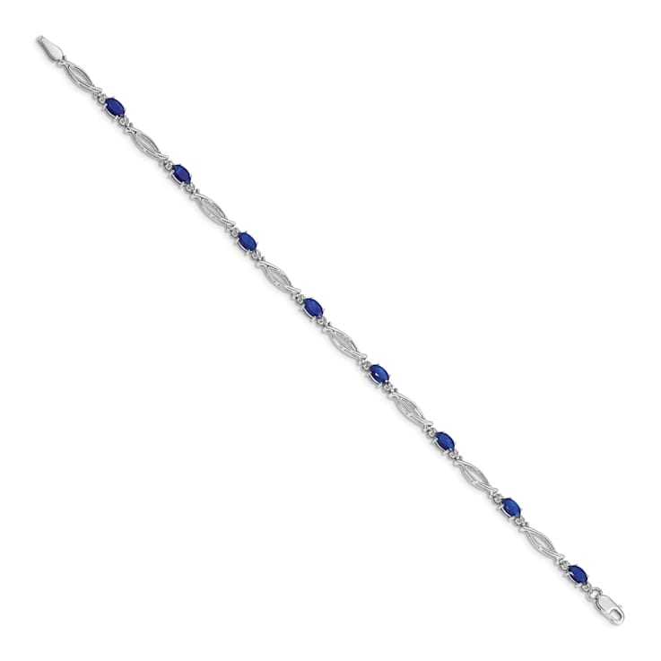 Rhodium Over 14k White Gold Diamond and Sapphire Bracelet