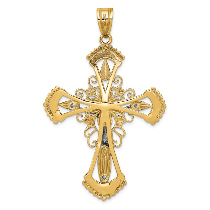 14k Two-tone Gold Diamond-Cut and Textured Crucifix Pendant