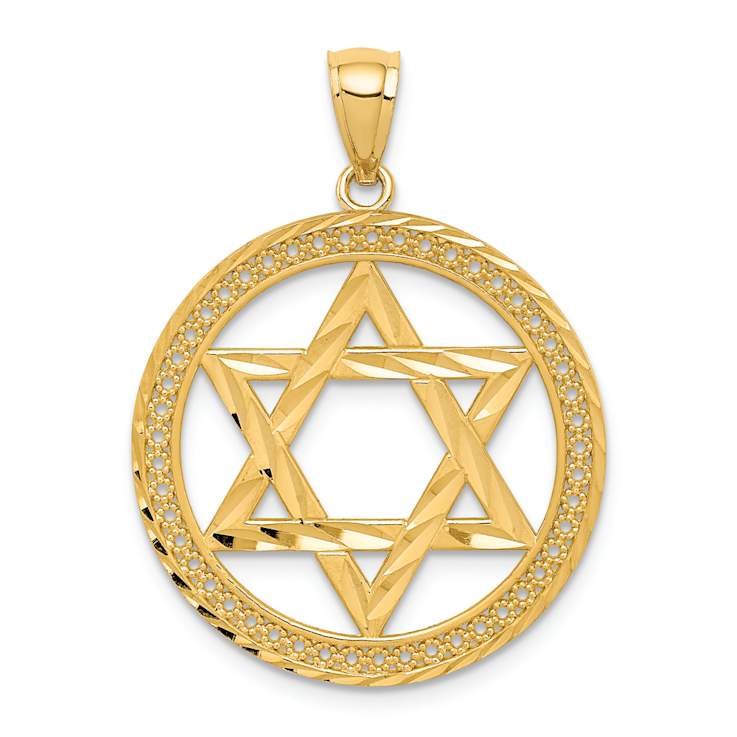 14k Yellow Gold Star of David Diamond-Cut Pendant