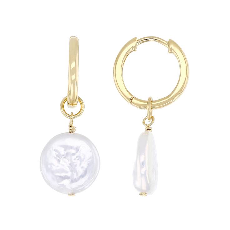 Freshwater Pearl Drop Earrings 9mm In 14K Gold Over Sterling Silver