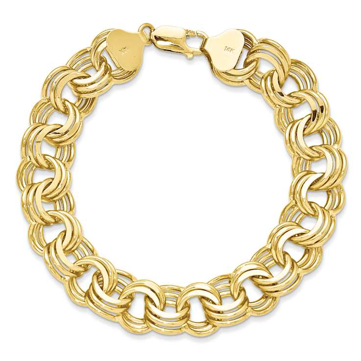 14k Yellow Gold 14mm Triple Link Charm Bracelet
