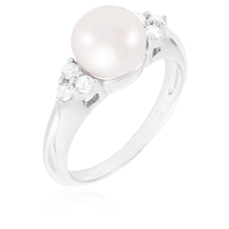 White Cultured Freshwater Pearl Ring Rhodium Over Silver