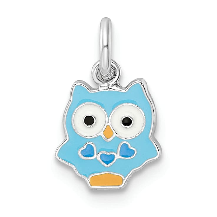 Rhodium Over Sterling Silver Multi-color Enameled Owl Children's Pendant