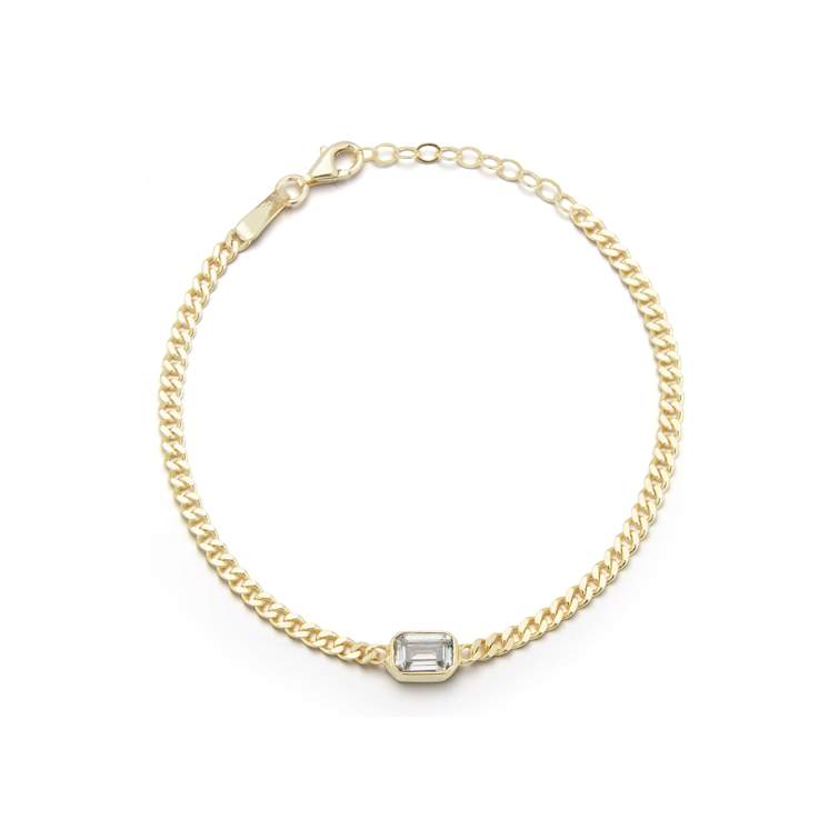 Sterling Statements 14K Yellow Gold Over Sterling Silver White CZ Curb
Chain Bracelet
