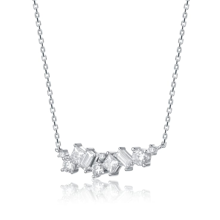 Lab Created Moissanite, Rhodium Plated over Sterling Silver Cluster
Cascade Necklace