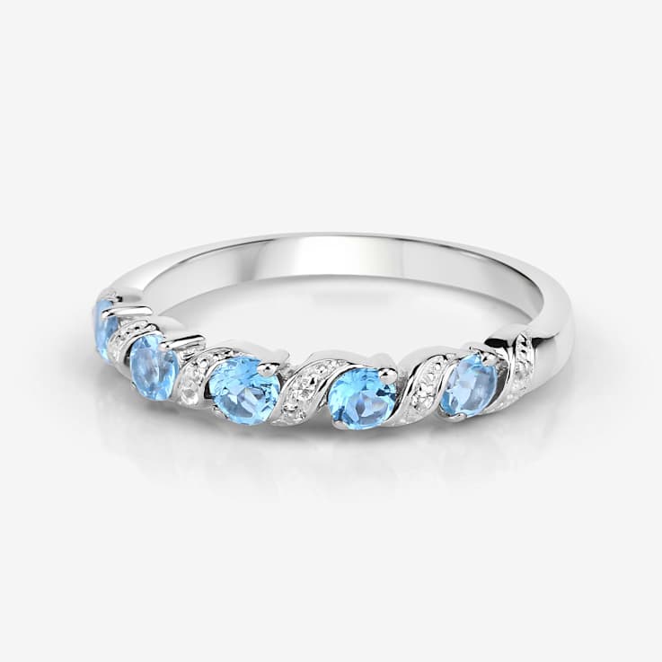 Swiss Blue Topaz and White Topaz Sterling Silver 5 Stone Band Ring