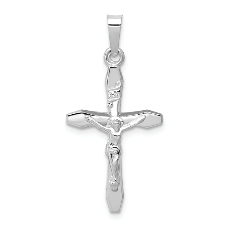 Rhodium Over 14K White Gold Polished INRI Crucifix Pendant