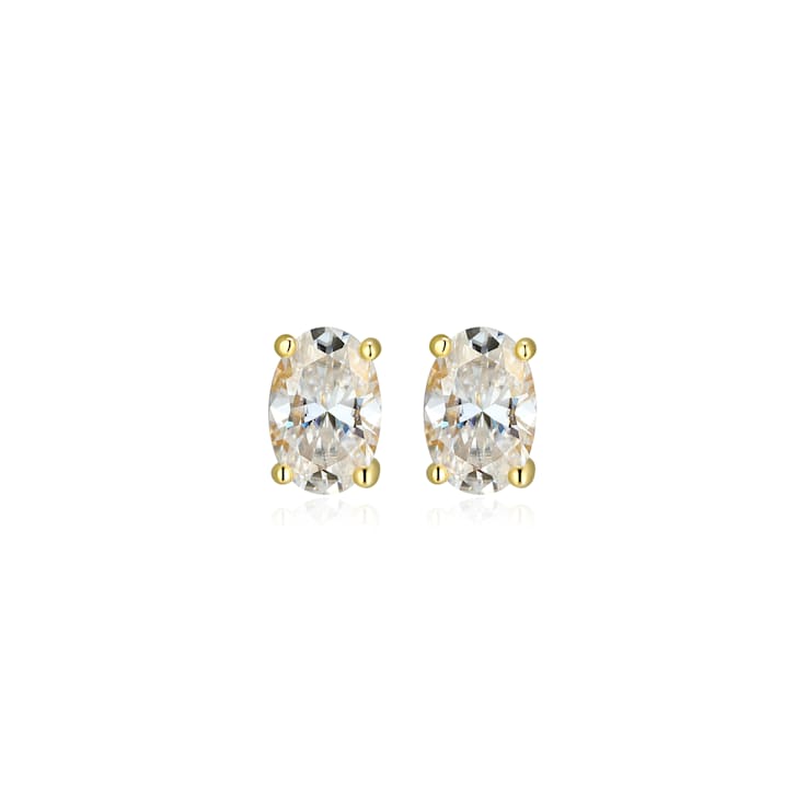 Oval Moissanite 14k Yellow Gold Over Silver Stud Earrings 1.00ctw DEW