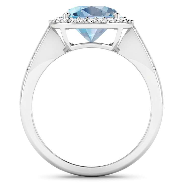 3.29 ctw Oval Blue Aquamarine and Diamond 14K White Gold Split Shank
Halo Ring
