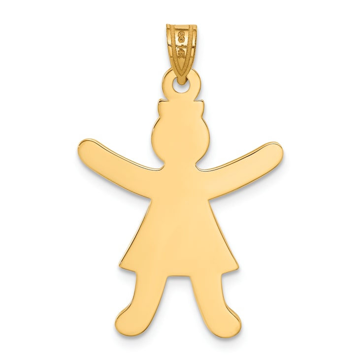 14k Yellow Gold Textured Laser Cut Girl Charm Pendant