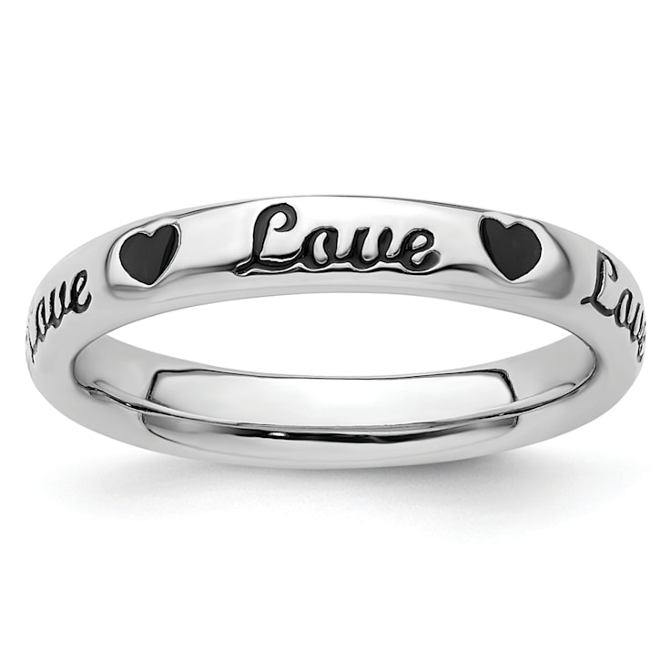 Sterling Silver Stackable Expressions Expressions Black Enamel Love Ring