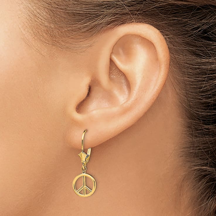 14k Yellow Gold Textured Peace Symbol Earrings