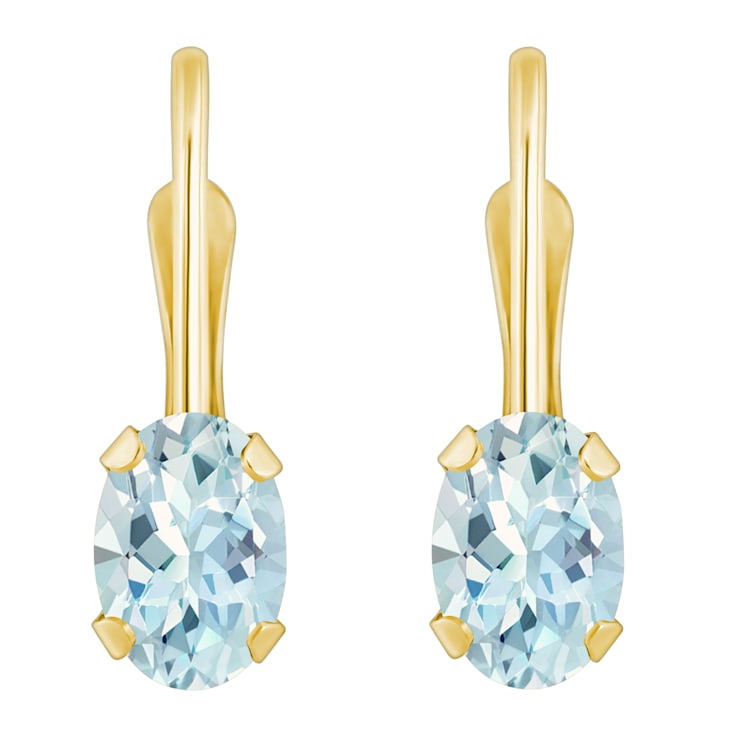 6x4mm Oval Aquamarine 10k Yellow Gold Drop Earrings
