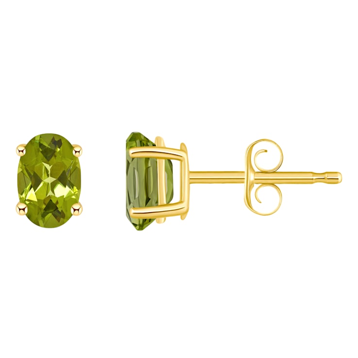 6x4mm Oval Peridot 14k Yellow Gold Stud Earrings