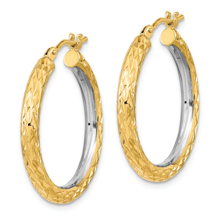 14K Yellow Gold and Rhodium Over 14K Yellow Gold Diamond-Cut 1
1/16" Circle Hoop Earrings