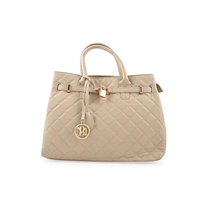 Badgley Mischka Medium Size Diamond Quilted Tote in Beige. 13X8DA