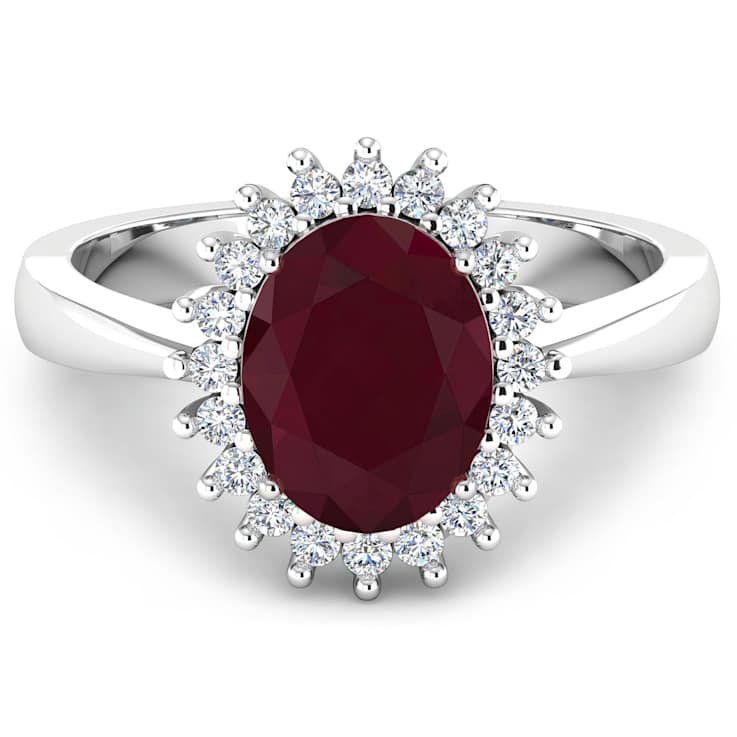 1.69ctw Red Ruby and Diamond 14K White Gold Halo Ring