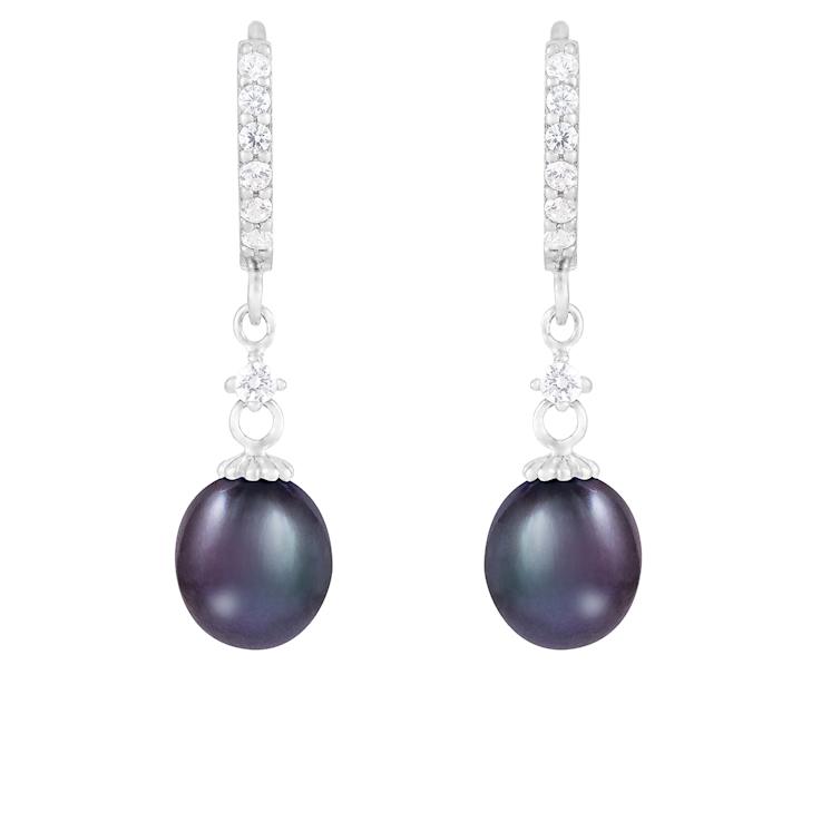 7-8mm Black Cultured Freshwater Pearl and Cubic Zirconia Rhodium Over
Sterling Silver Earrings