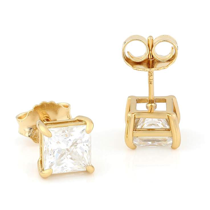 Princess-Cut Moissanite Stud Earrings In 14K Gold Over Sterling Silver