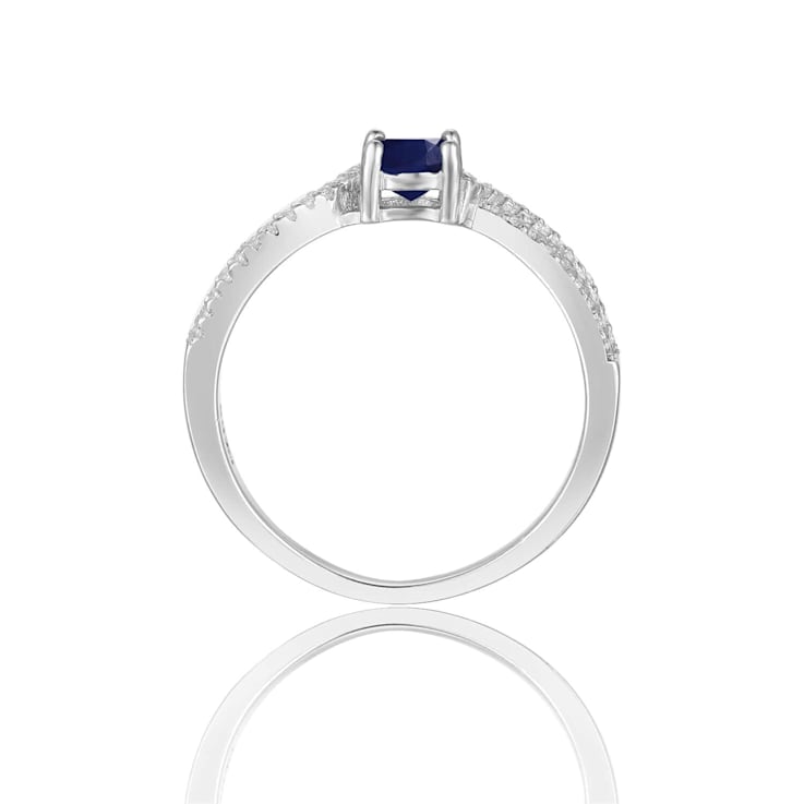 Blue Sapphire with White Sapphire Accents Sterling Silver Tapered
Shoulder Ring, 1.39ctw