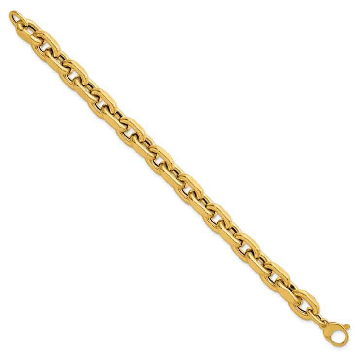 14K Yellow Gold 10.5mm Fancy Open Link 8 Inch Bracelet