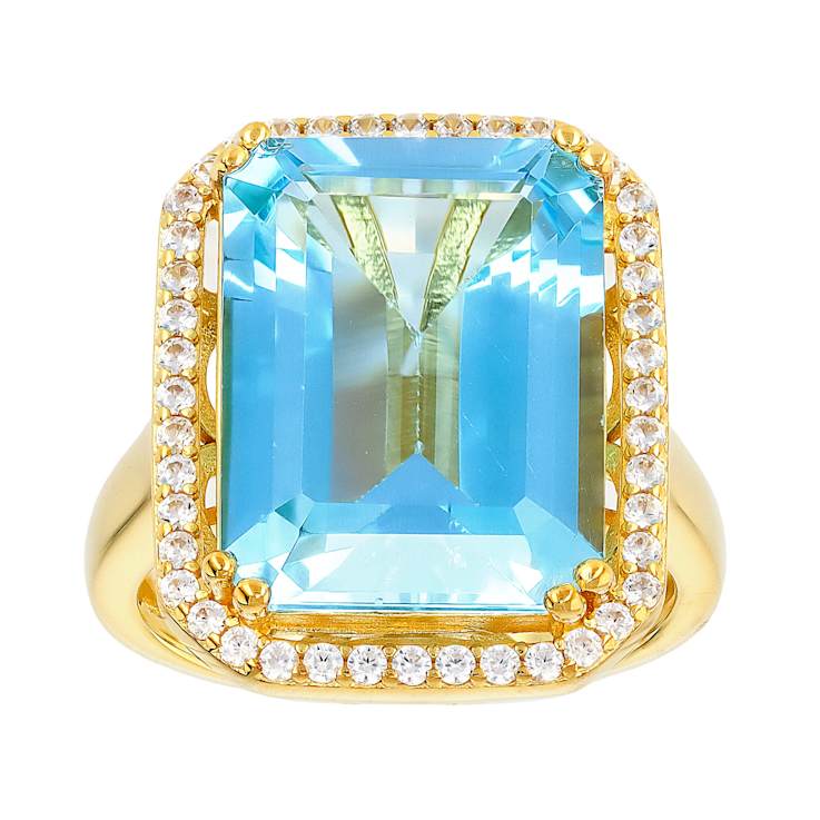 Blue Topaz And White Zircon Ring In 18K Gold Over Sterling Silver 11.93ctw