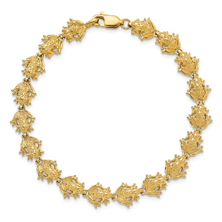14k Yellow Gold Textured Frog Link Bracelet