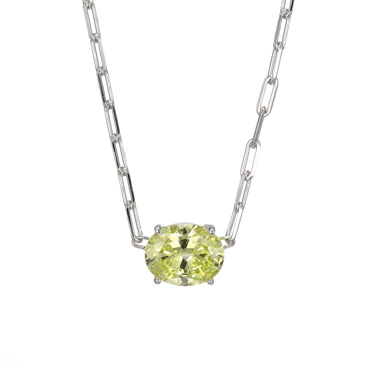 Green Cubic Zirconia Rhodium Over Sterling Silver Paperclip Necklace 3.26ctw