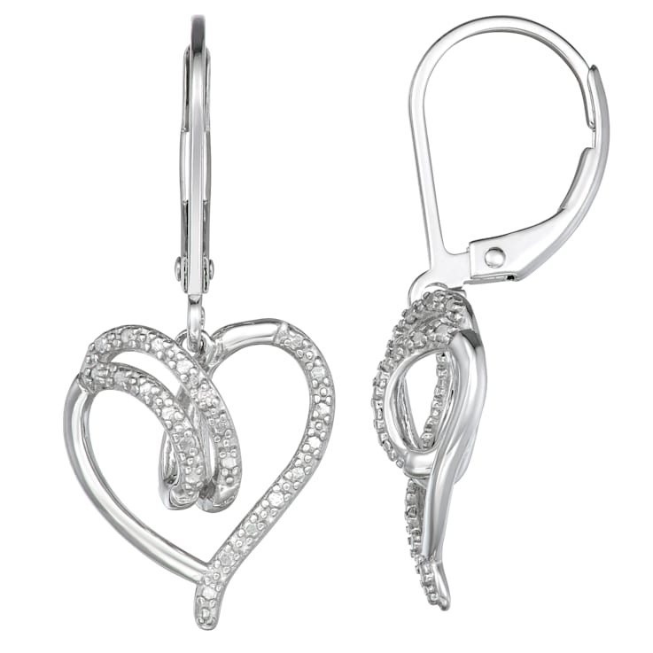 White Diamond Accent Rhodium Over Sterling Silver Heart Earrings