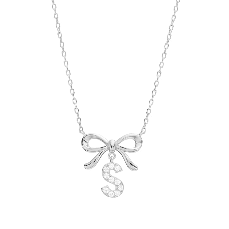 Initial S Bow CZ Necklace In Sterling Silver 0.23ctw