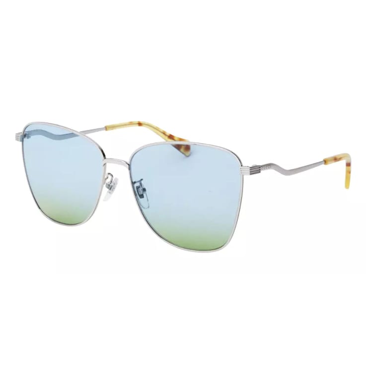 Gucci Silver Tone Frame / Blue Cat Eye Lens Sunglasses