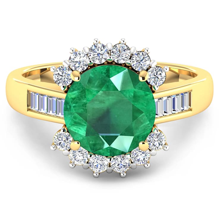 3.33ctw Green Emerald and Diamond 14K Yellow Gold Halo Ring