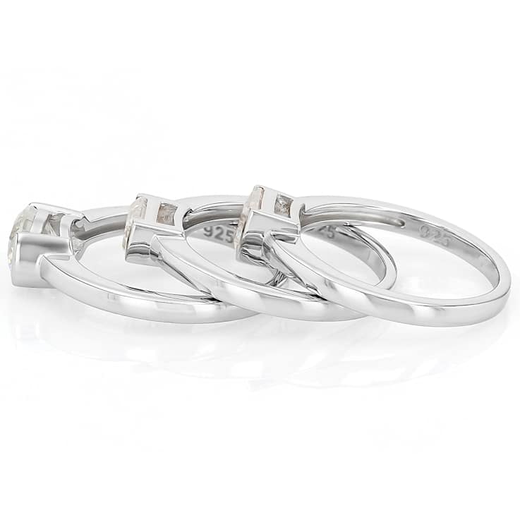 Moissanite Stackable Ring Set In Platinum-Enhanced Sterling Silver
2.88ctw Diamond Equivalent Weight