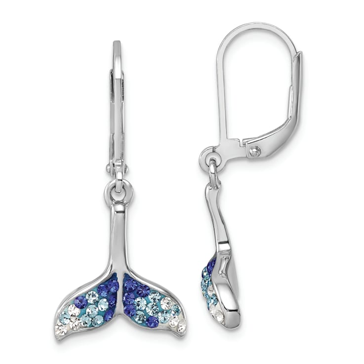Whale Tail Dangle Earrings Rhodium on Sterling Silver