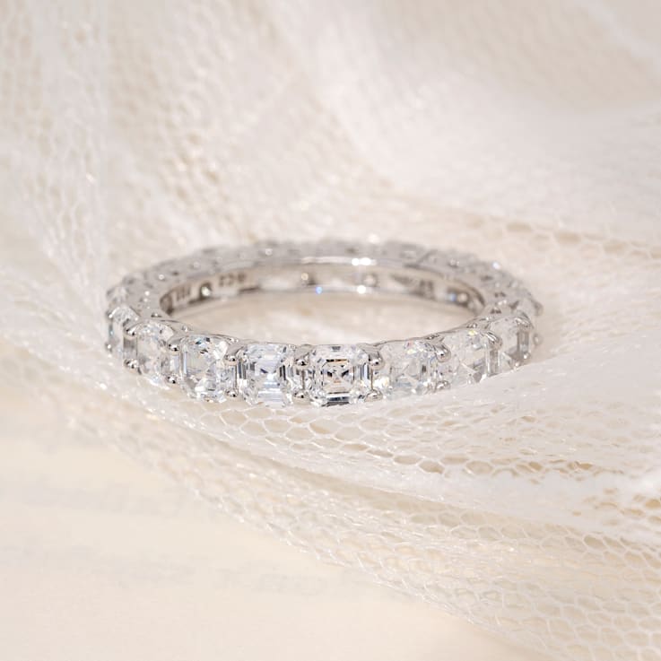 White Cubic Zirconia Platinum Over Sterling Silver Asscher Cut Ring 4.75ctw